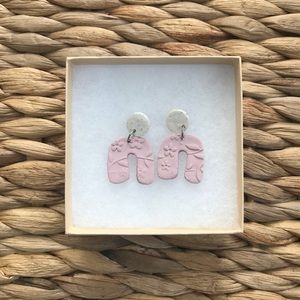 Clay Ivory and Pink Floral Dangle Earrings